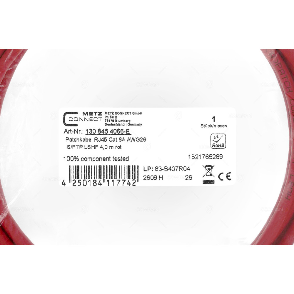 4250184117742  PATCH CORD RJ45 CAT.6A AWG26 4M RED